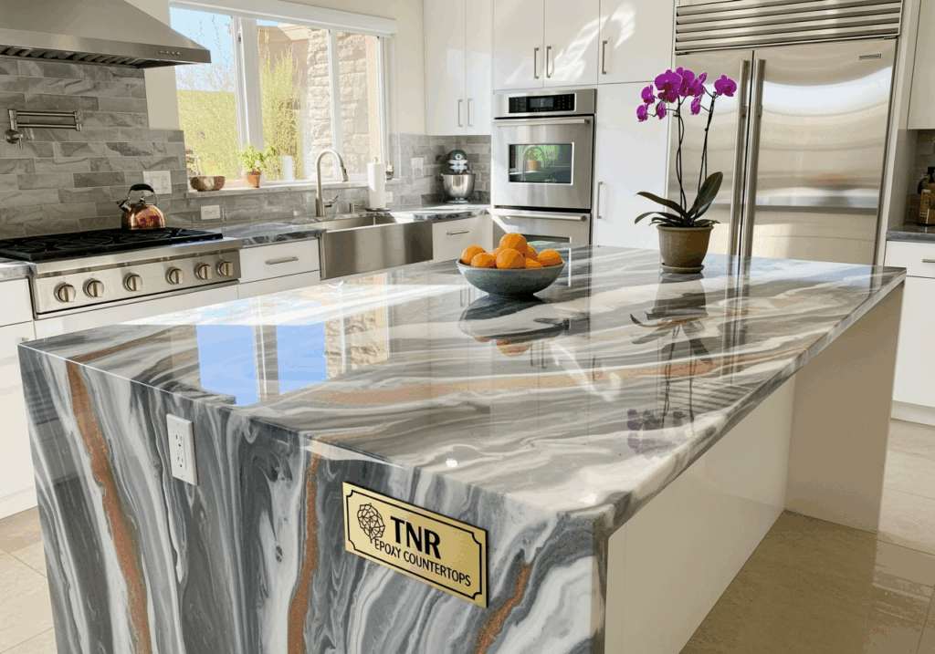 Modern Scottsdale kitchen with custom epoxy countertops by TNR Epoxy Countertops
